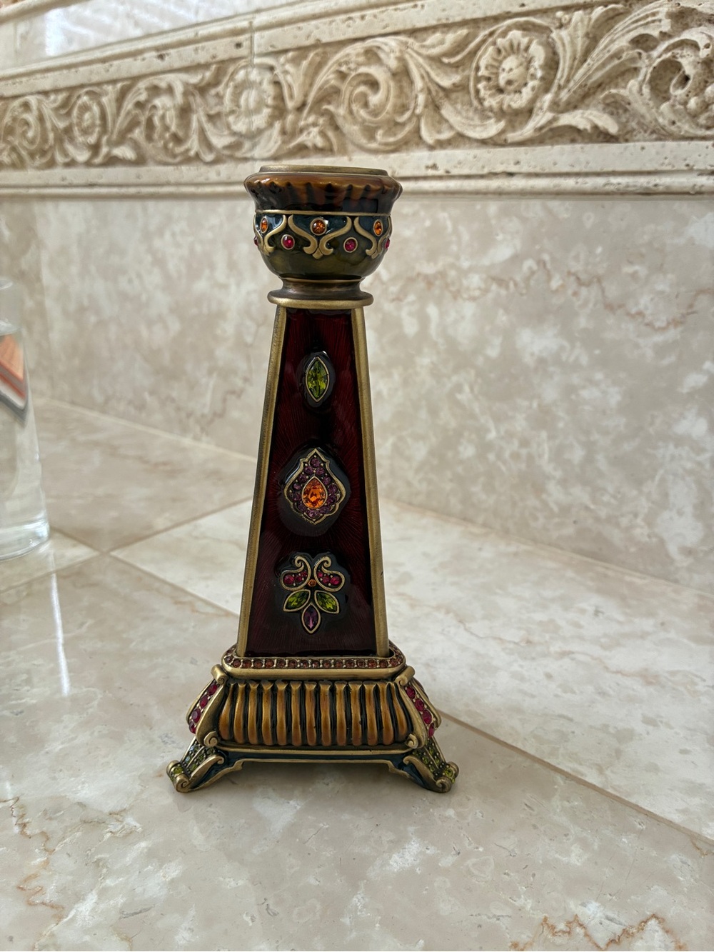 Jay Strongwater Red and Gold Jeweled Taper Candle Holder
